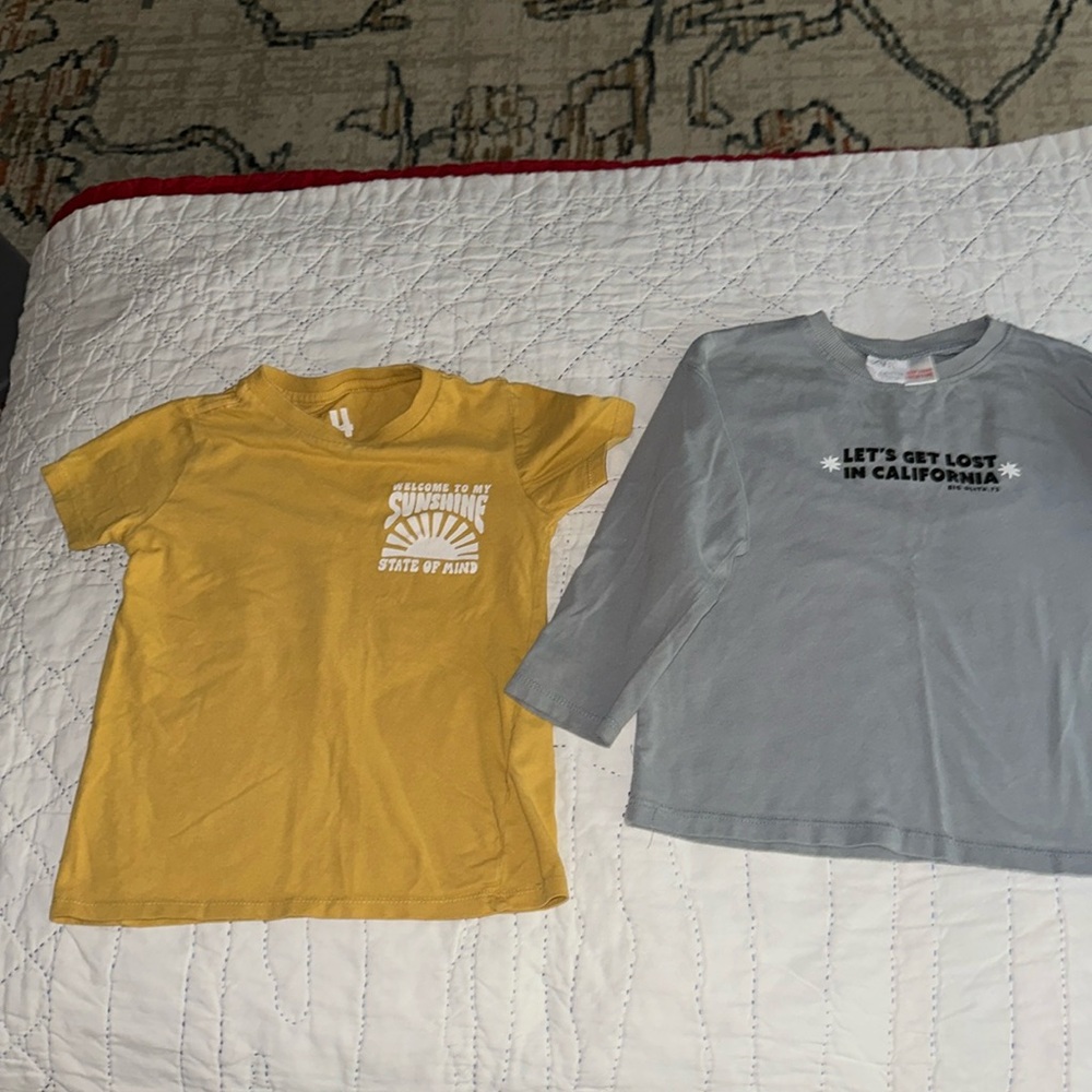 2 gently used boys tshirts size 4. Yellow is cotton on. Grey is Zara.